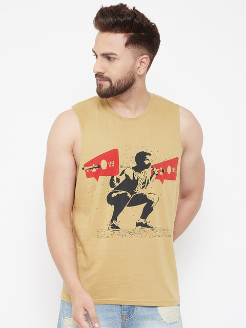 

FUGAZEE Men Beige Printed Round Neck T-shirt