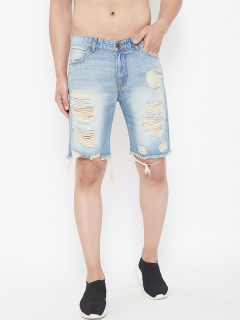 

FUGAZEE Men Blue Washed Slim Fit Denim Shorts