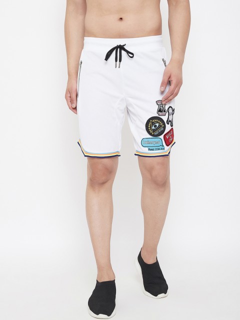 

FUGAZEE Men White Slim Fit Regular Shorts With Applique Detail