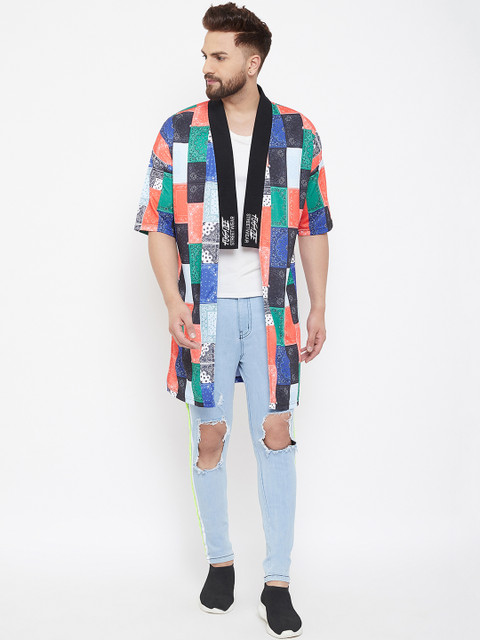 

FUGAZEE Men Multicoloured Printed Open Front Shrug, Multi