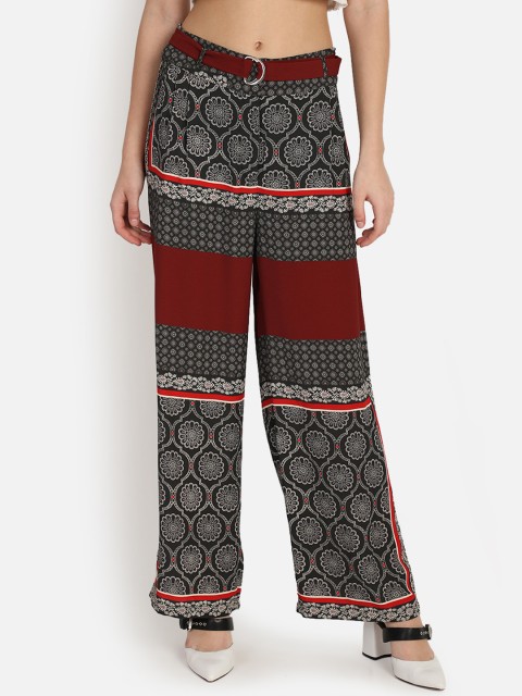 

COVER STORY Women Black & Maroon Flared Floral Print Anti Fit Trousers