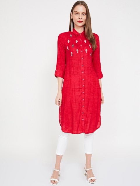 

Colour Me by Melange Red Embroidered Yoke Design Kurta