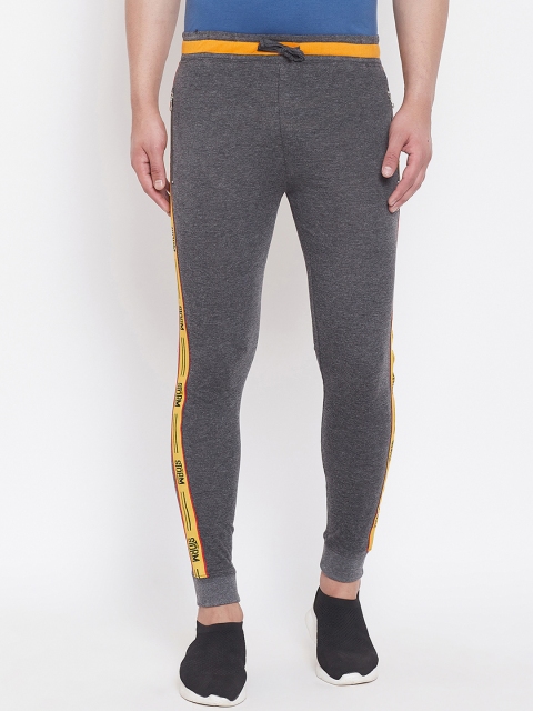 

GRITSTONES Men Grey Solid Slim-Fit Joggers With Side Stripes