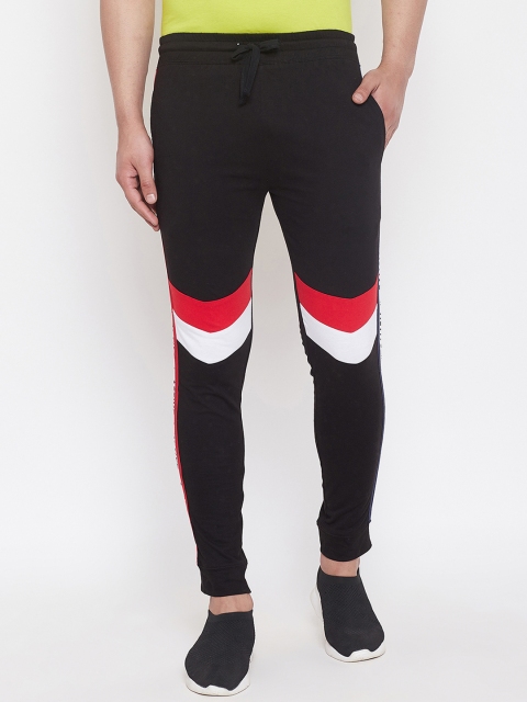 

GRITSTONES Men Black & Red Solid Slim-Fit Side Taped Joggers