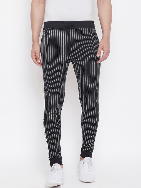 

GRITSTONES Men Black & White Striped Slim-Fit Joggers