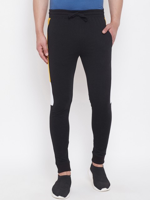 

GRITSTONES Men Black & Mustard Yellow Colourblocked Slim-Fit Joggers