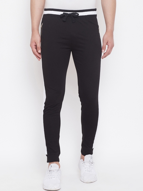 

GRITSTONES Men Black Solid Slim-Fit Joggers With Side Stripes