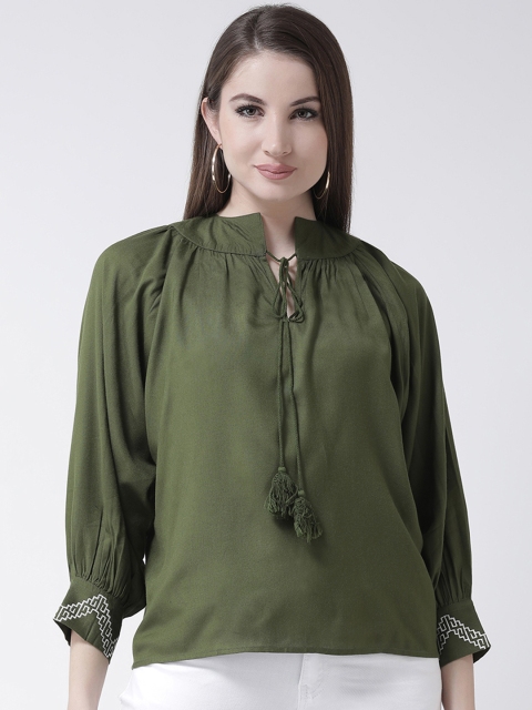 

The Vanca Women Olive Green Solid Top