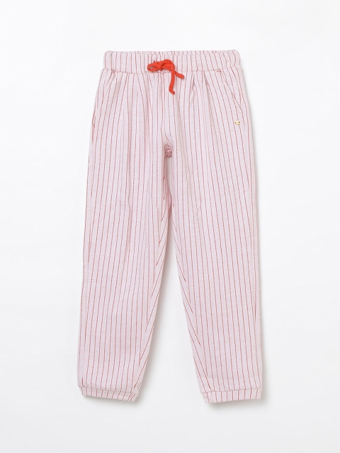 

Bossini Girls White & Pink Regular Fit Striped Joggers