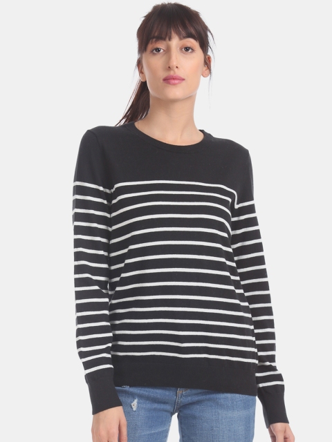 

GAP Women Black & White Striped Pullover