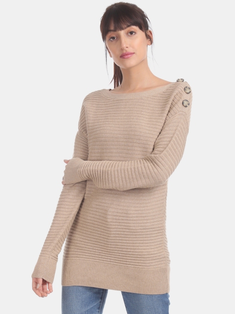 

GAP Women Beige Ribbed Pullover