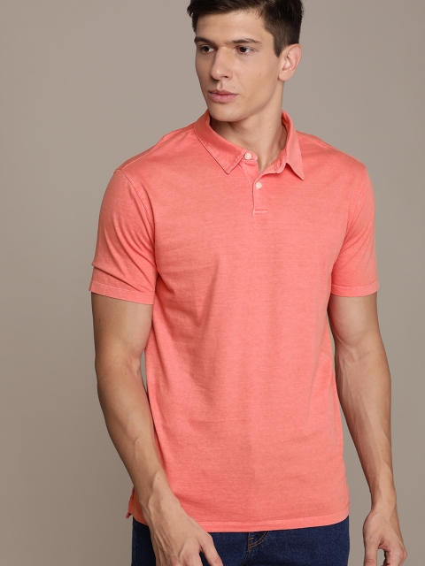 

GAP Men Coral Pink Solid Vintage Soft Polo Collar T-shirt
