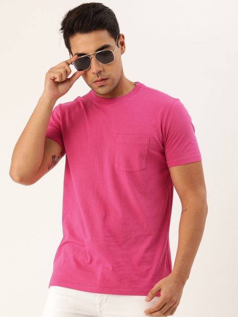 

GAP Men Pink Solid Round Neck Pocket T-shirt