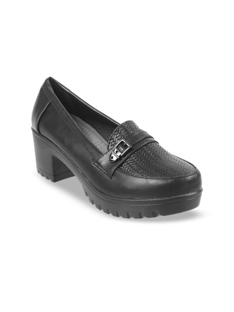 

Mochi Women Black Solid Heeled Loafers