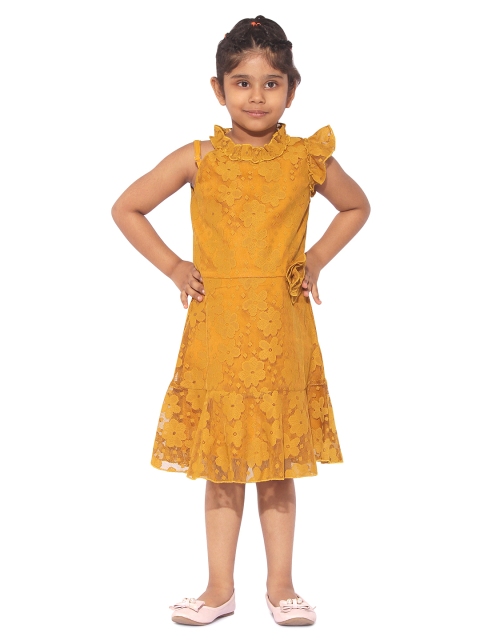 

Stylo Bug Girls Mustard Yellow Lace Fit and Flare Dress