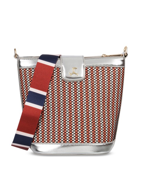 

Mochi Red & Silver-Toned Printed Sling Bag