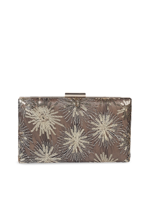 

Metro Gold-Toned & Brown Embellished Box Clutch