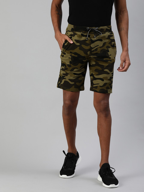 

TOM BURG Men Olive Green Camouflage Printed Slim Fit Regular Shorts