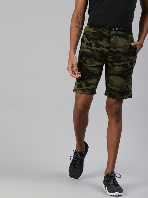 

TOM BURG Men Olive Green Camouflage Printed Slim Fit Regular Shorts