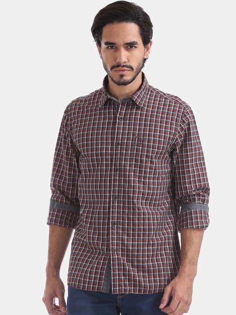 

Arrow Men Maroon & Grey Slim Fit Checked Casual Shirt