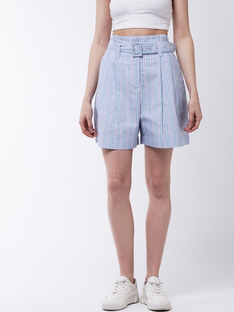

MAGRE Women Blue & White Striped Loose Fit Regular Shorts