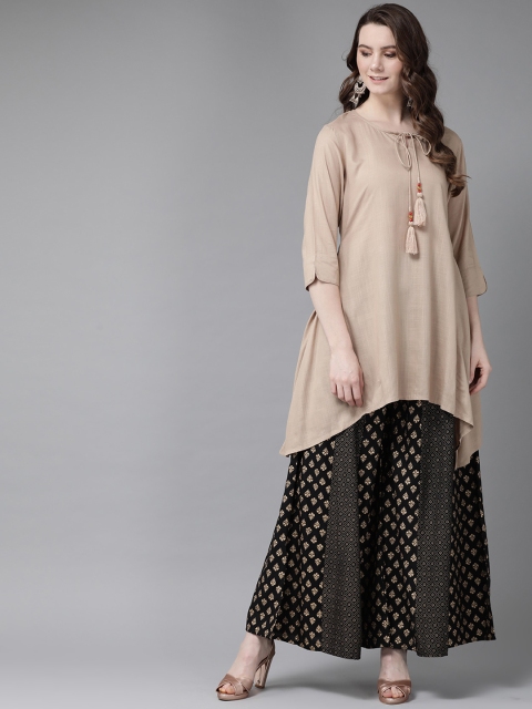 

Juniper Women Beige & Black Solid Kurta with Palazzos