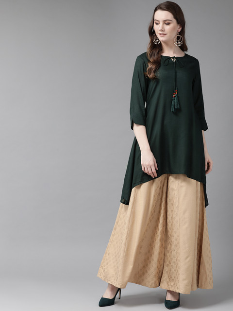 

Juniper Women Green & Beige Solid Kurta with Palazzos