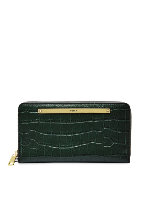 

Fossil Green Textured Leather Clutch