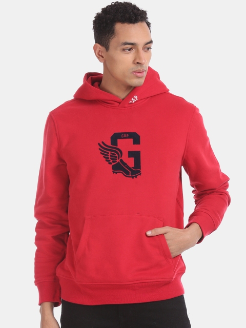 

GAP Men Red & Navy Blue Printed Hooded Sweatshirt
