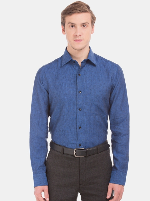 

Arrow Men Blue Regular Fit Self Design Linen Formal Shirt