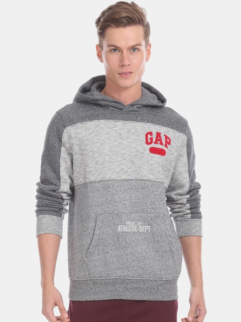 

GAP Men Grey Colourblocked Hooded Sweatshirt