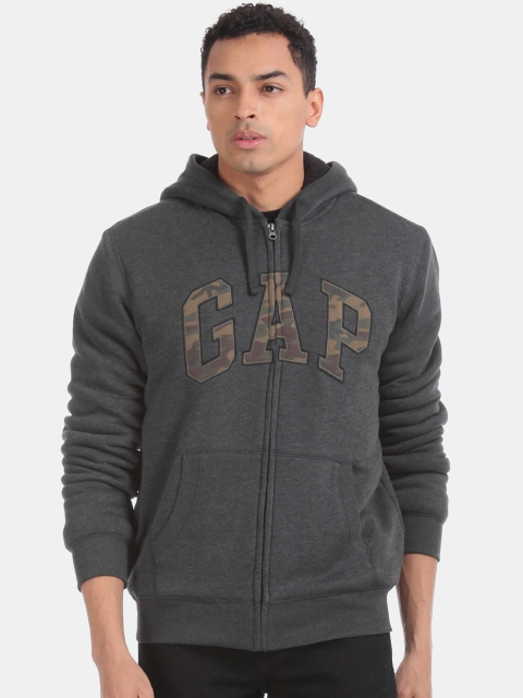 

GAP Men Grey Printed Hooded Sweatshirt