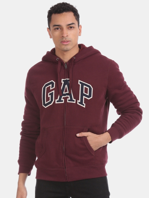 

GAP Men Maroon Printed Hooded Sweatshirt