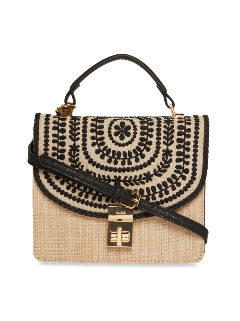 

ALDO Beige & Black Self Design Handheld Bag