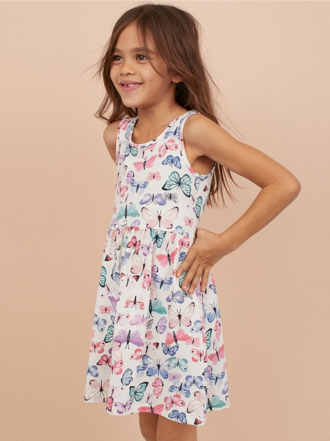 

H&M Girls White Patterned Jersey Dress