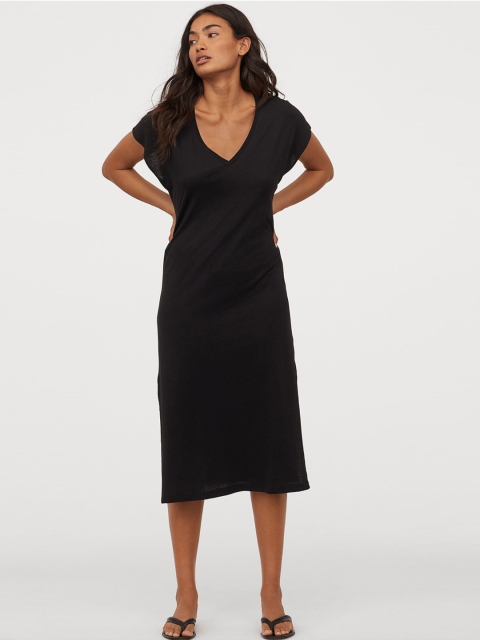 

H&M Women Black Solid Jersey Kaftan Dress