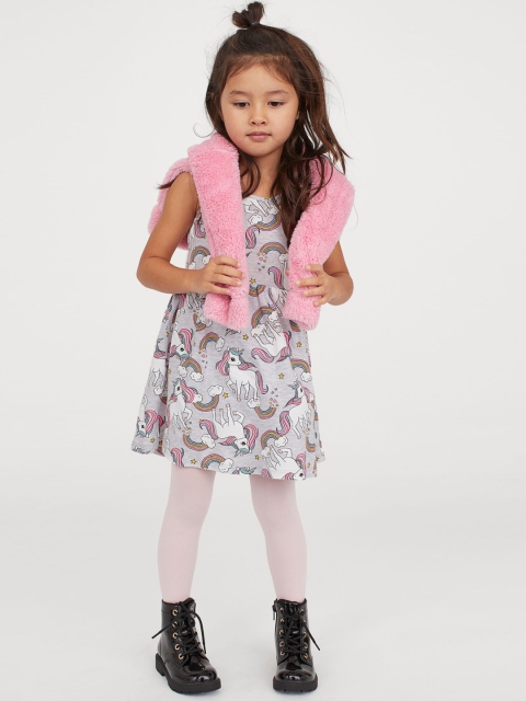 

H&M Girls Grey & White Patterned Jersey Dress