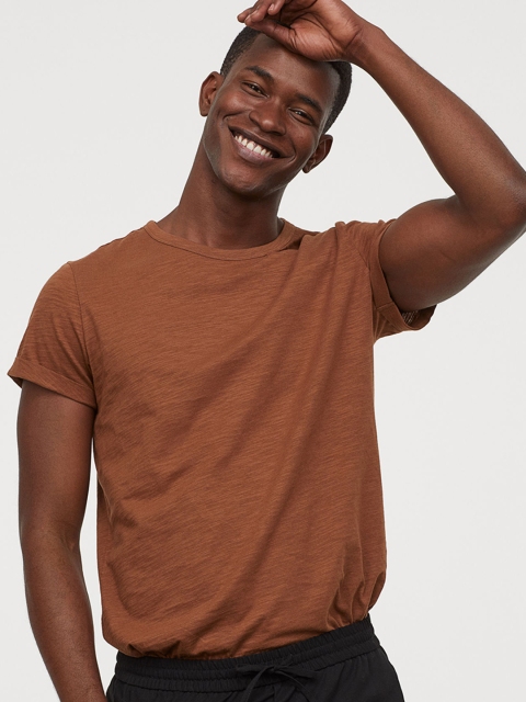 

H&M Men Brown Slub Jersey T-Shirt