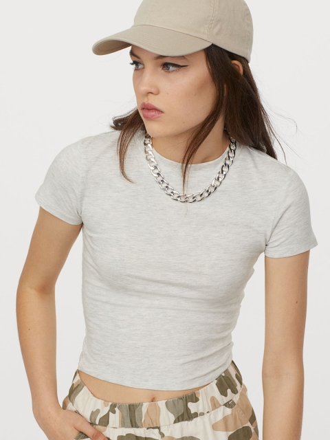 

H&M Women Grey Short T-Shirt