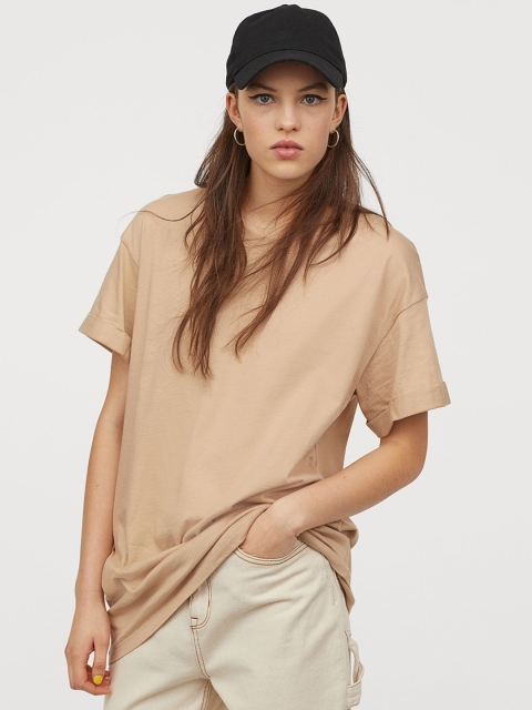 

H&M Women Beige Long T-Shirt