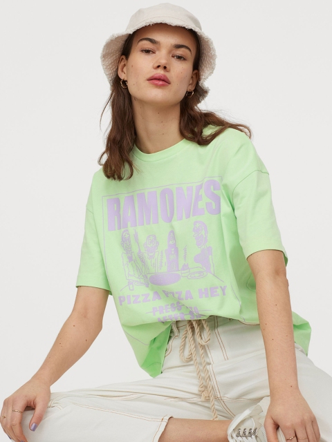 

H&M Women Green & Purple Printed T-shirt