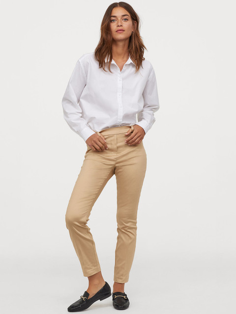 

H&M Women Beige Solid Ankle-Length Trousers