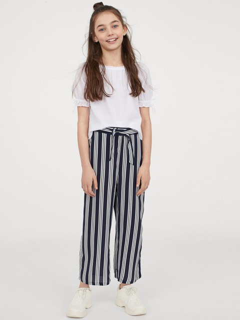 

H&M Girls Navy Blue & White Striped Culottes