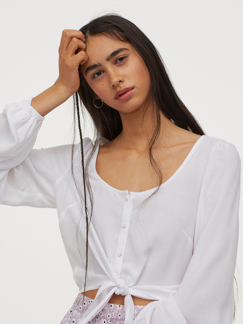 

H&M Women Tie-hem blouse, White