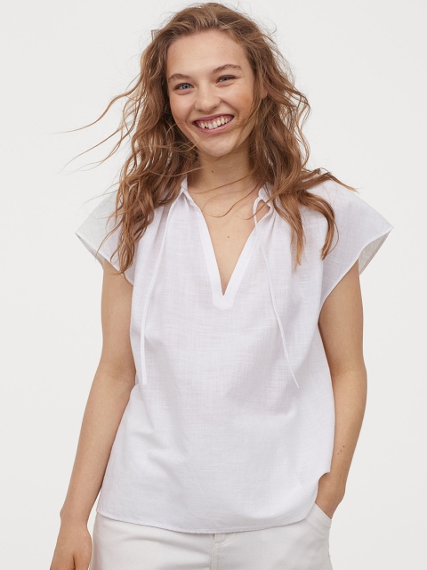 

H&M Women White Tie-Collar Cotton Blouse