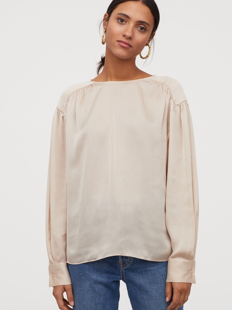 

H&M Women Beige Solid Batwing-Sleeved Blouse