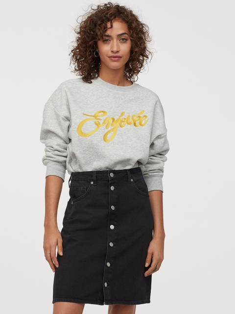 

H&M Women Black Solid Denim skirt