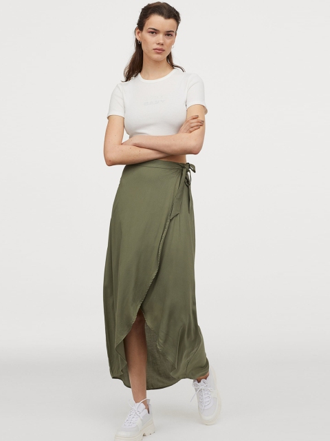 

H&M Women Green Solid Wrapover Skirt, Olive