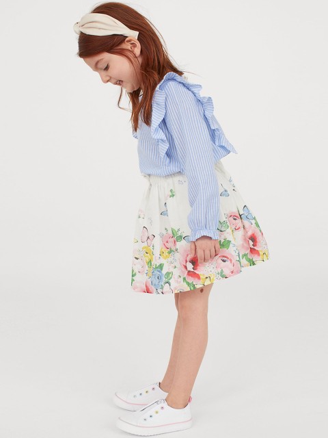 

H&M Girls White & Pink Patterned Cotton Skirt