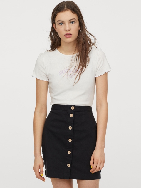 

H&M Women Black Short Twill Pencil Skirt